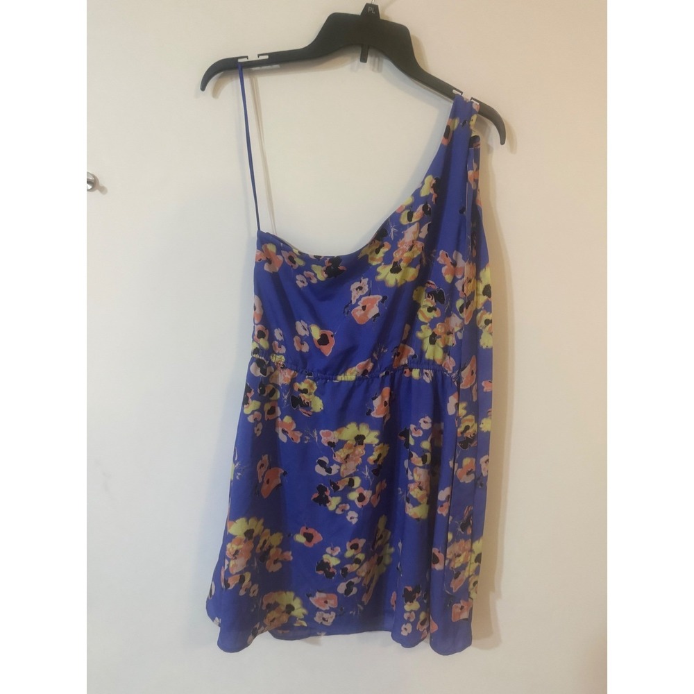 Mac + Jac Blue Floral One Shoulder Mini Dress XL Asymmetrical Summer Party